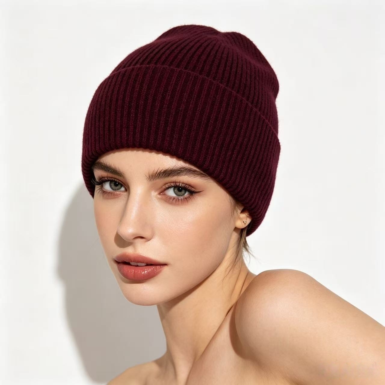 Navy Blue Ribbed Knit Thermal  - Beanie Cuffed Knit avaliação e preço