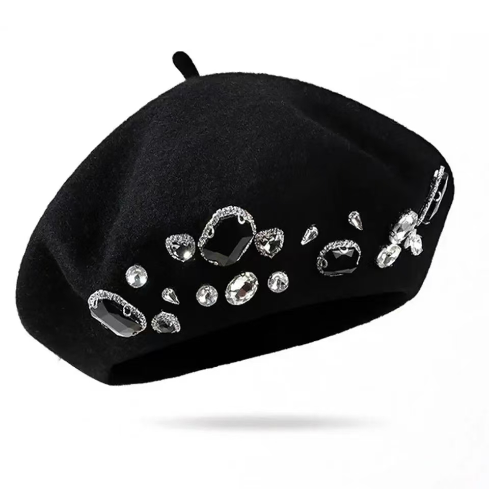 French Beret Thick Rhinestone  - Beret French Wool avaliação e preço