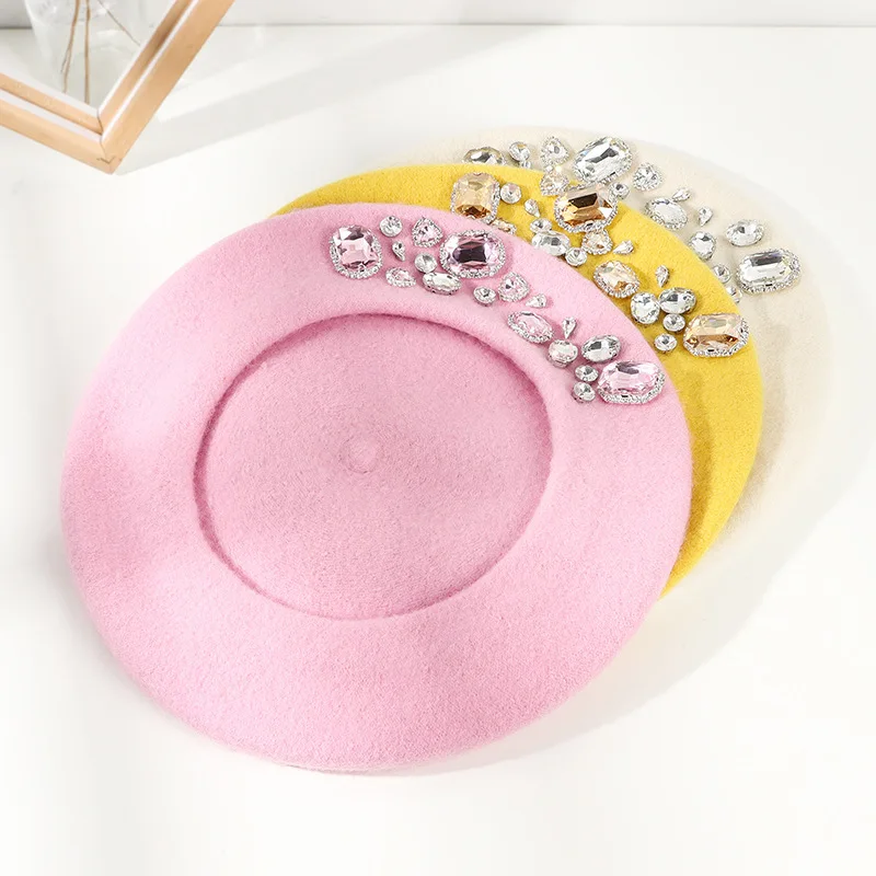 Stunning Rhinestone Wool Beret - Beret French Wool avaliação e preço