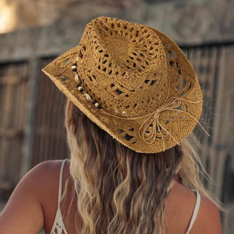 1pc Boho Shell Hollow Out Stra - Cowboy Hat Straw avaliação e preço