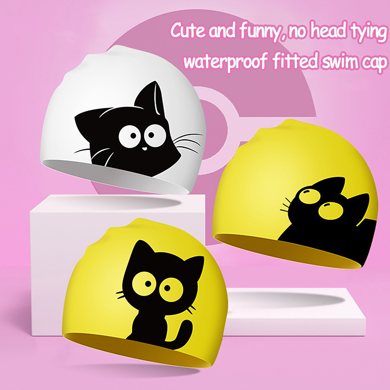 Cute Cat Swimming Cap For Long - Swim Hat Silicone avaliação e preço