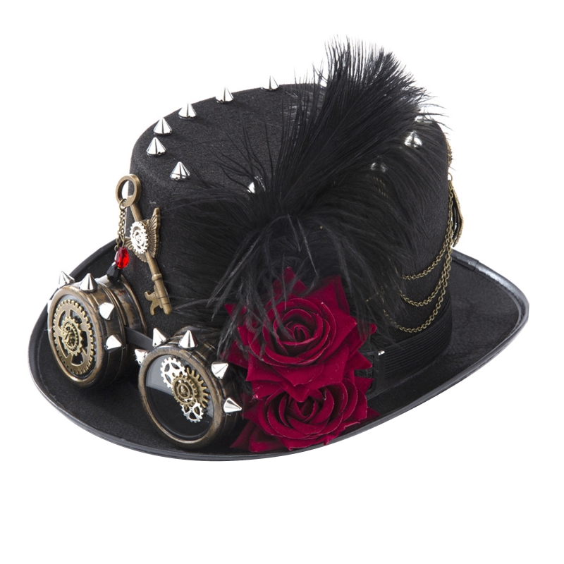 Y166 Vintage Steampunk Hat Top - Fedora Hat Wool avaliação e preço