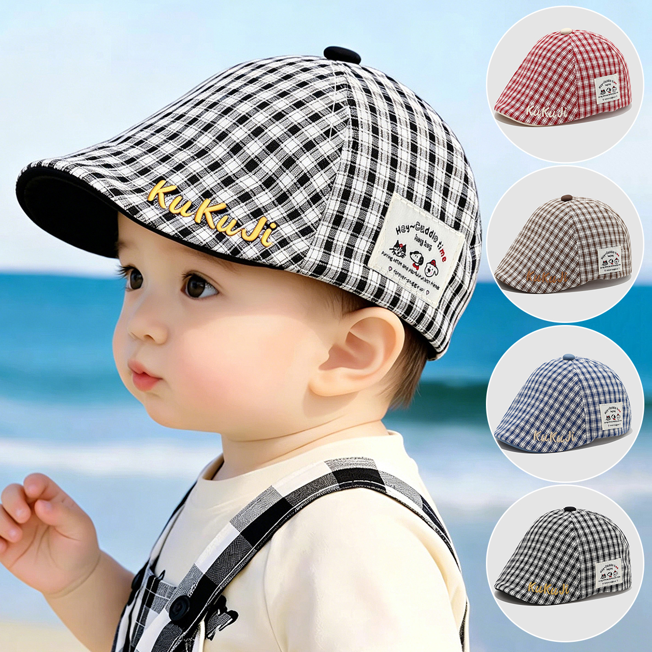 Fashion Children Checkered Ber - Visor Sun Hat avaliação e preço