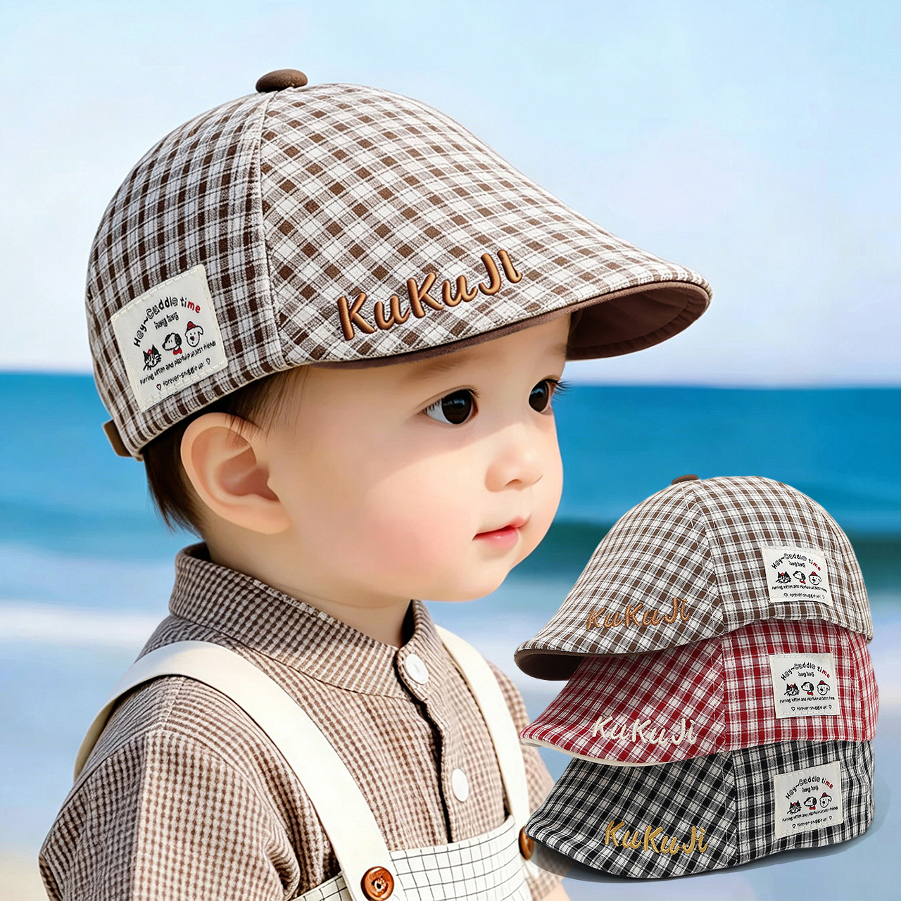 Fashion Children Checkered Ber - Visor Sun Hat avaliação e preço