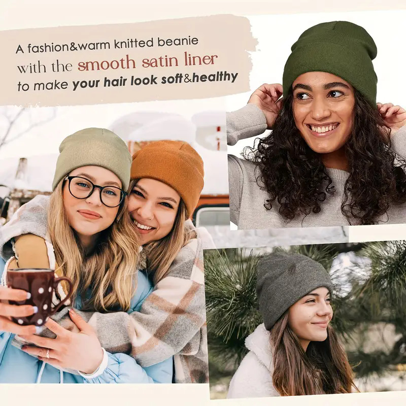 Unisex Satin Lined Anti Static - Beanie Cuffed Knit avaliação e preço