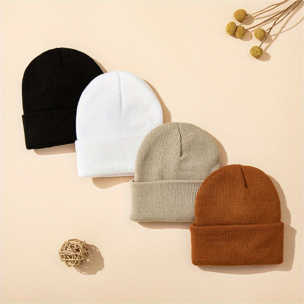 4pcs Baby Hat Knit Cuffed Bean - Beanie Cuffed Knit avaliação e preço