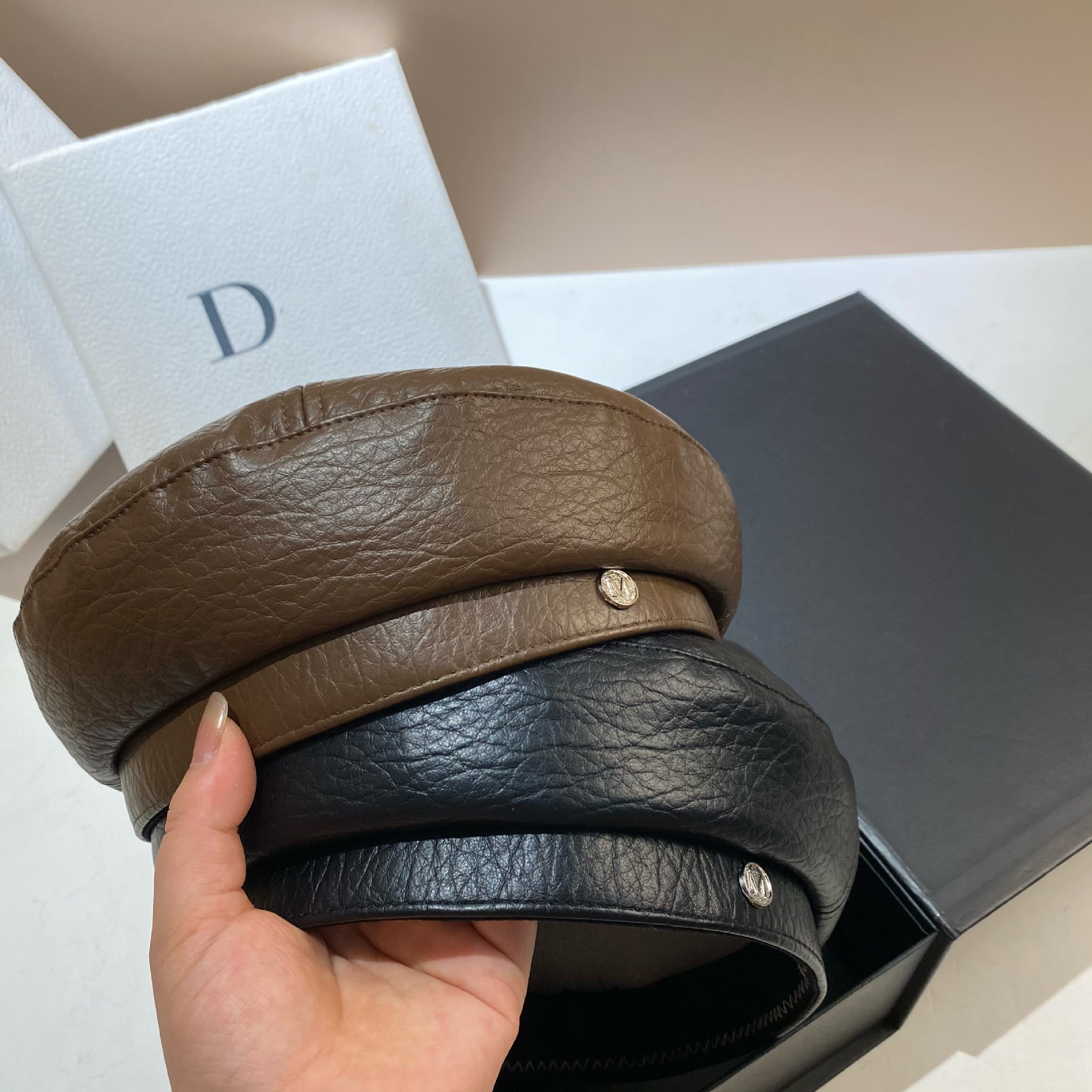 PU Leather Beret Caps Women Fa - Snapback Hat Flat avaliação e preço